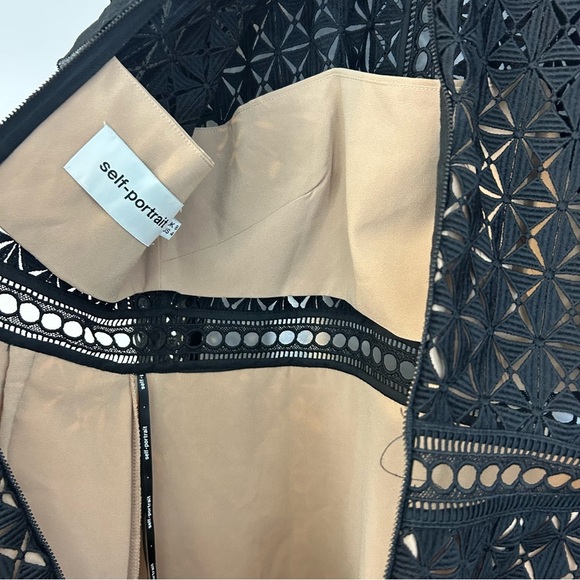 Self-Portrait Black Mesh/Tonal Lace Ruffle Long Sleeve Sheath Mini Dress Size 4 - Picture 15 of 16